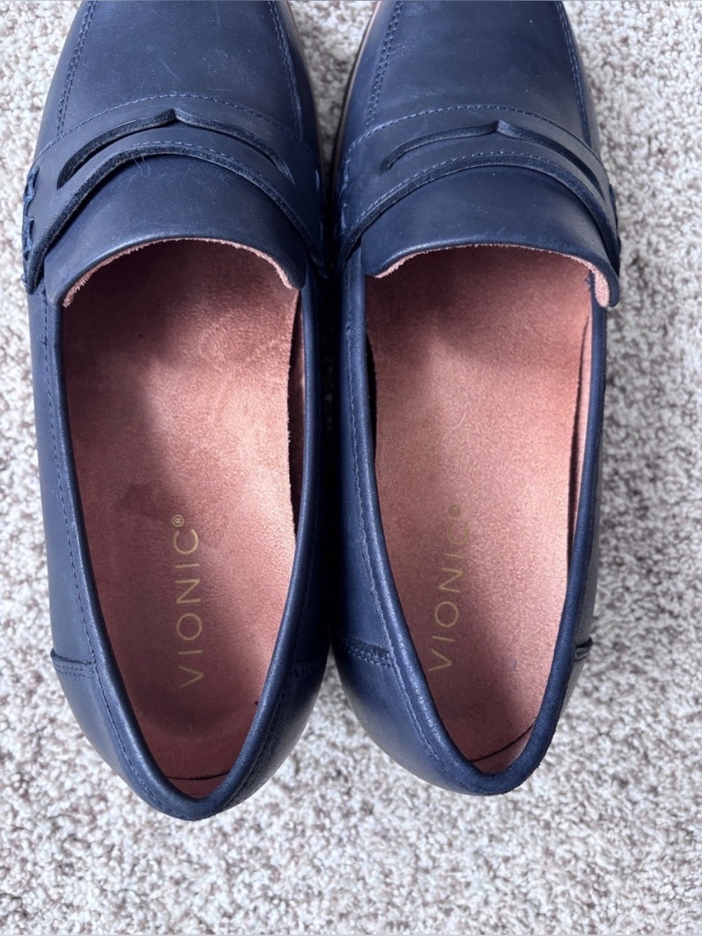 Vionic Navy Leather Penny Loafers 8 Wide - Picture 5 of 10